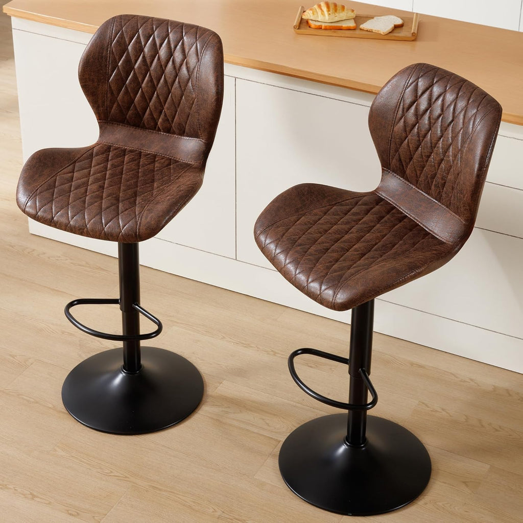 Bar Stools Set of 2, Modern Swivel Counter Height Barstools Island Chairs, Adjustable Fabric Bar Stools with Back