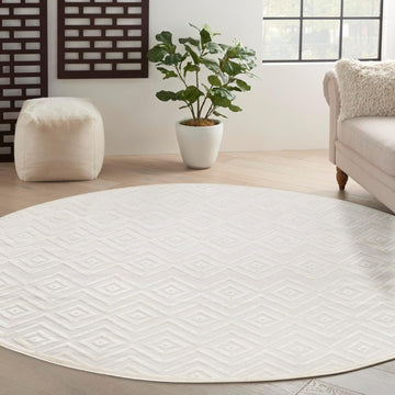 Home Versatile Ivory White 8' x Round Area Rug - Easy Clean, Non Shedding, Bed Room, Living Room, Dining Room