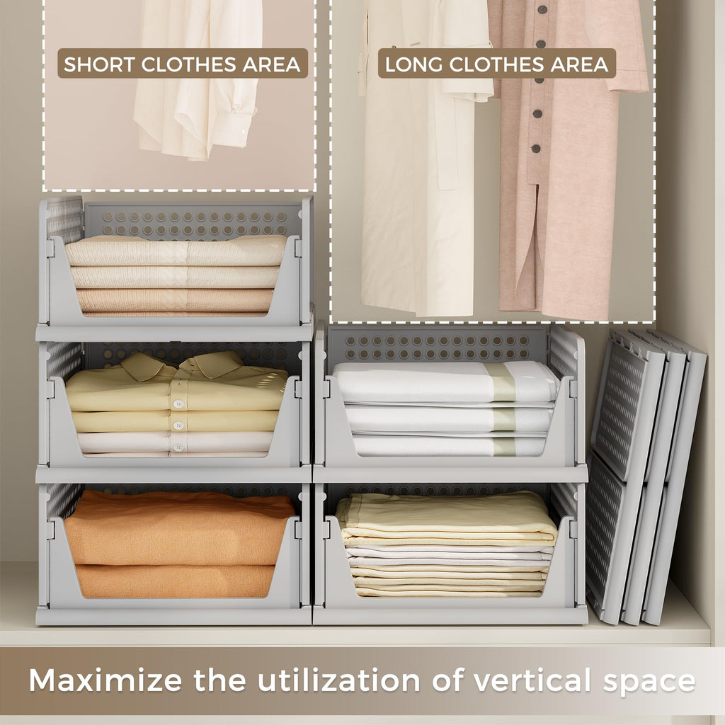 8 Pack Closet Organizer Storage Bins Stackable Plastic Drawer Shelf
