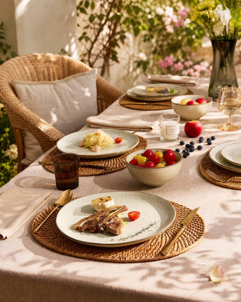 12-Piece Stoneware Dinnerware Sets, Linen Dishes Set for 4