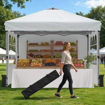 Pop Up Canopy Tent with Sidewalls, 10x10ft 10 Person Party Tent One Push Setup
