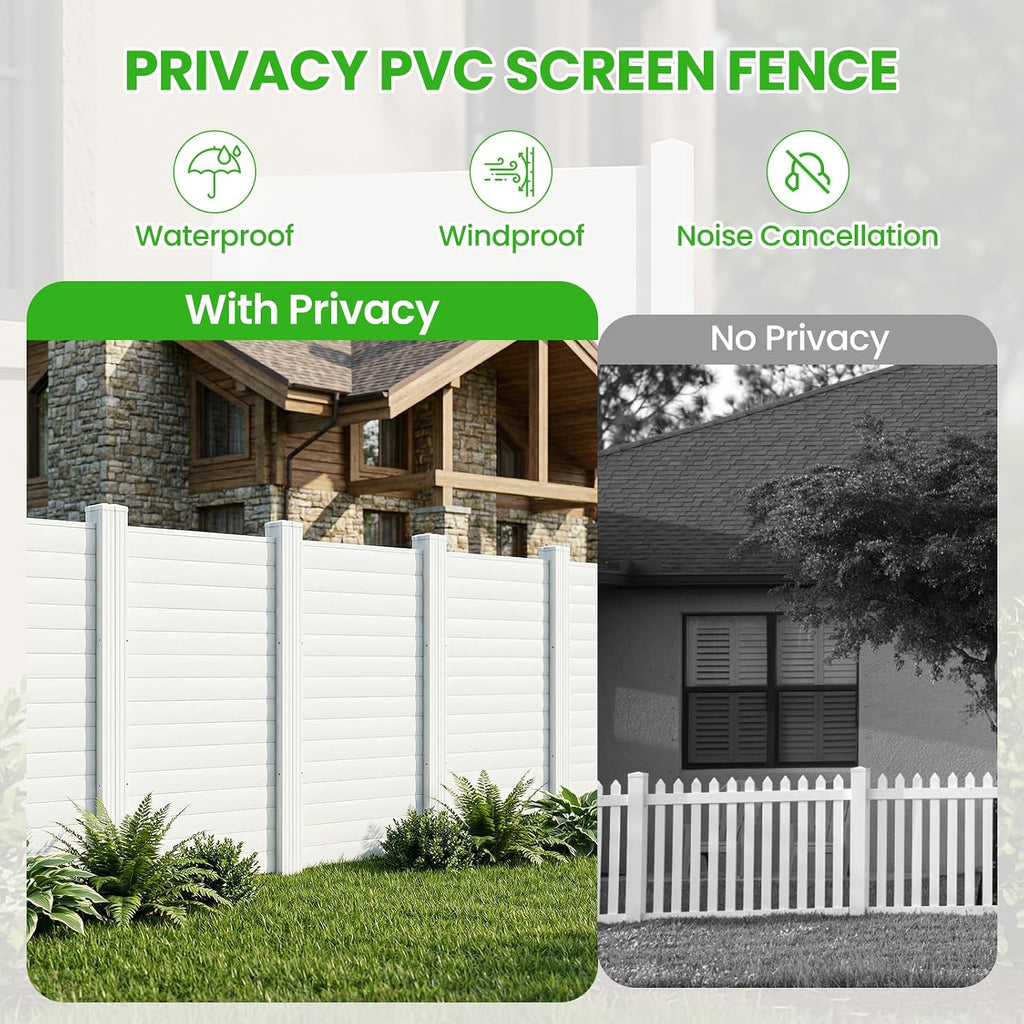 38" W x 60" H (1 Panel) Air Conditioner Fence, White Vinyl Pool Equipment Enclosure Panel with Metal Stakes, Outdoor