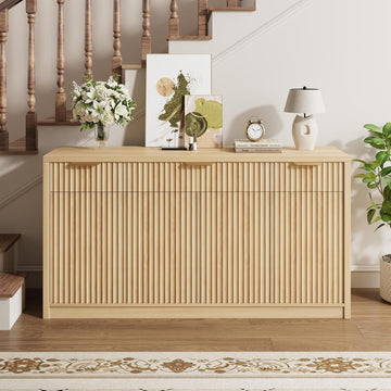 55" Buffet Sideboard Cabinet, Modern Fluted Storage Cabinets Natural