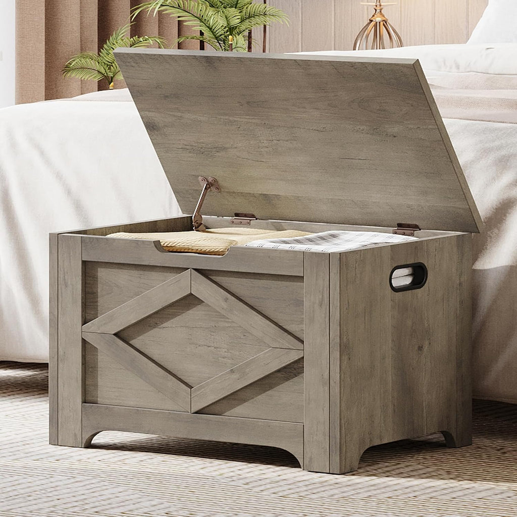 23.6 in Storage Chest, Wooden Storage Bench with Safety Hinge, Easy Assembly, Large Shoe Bench