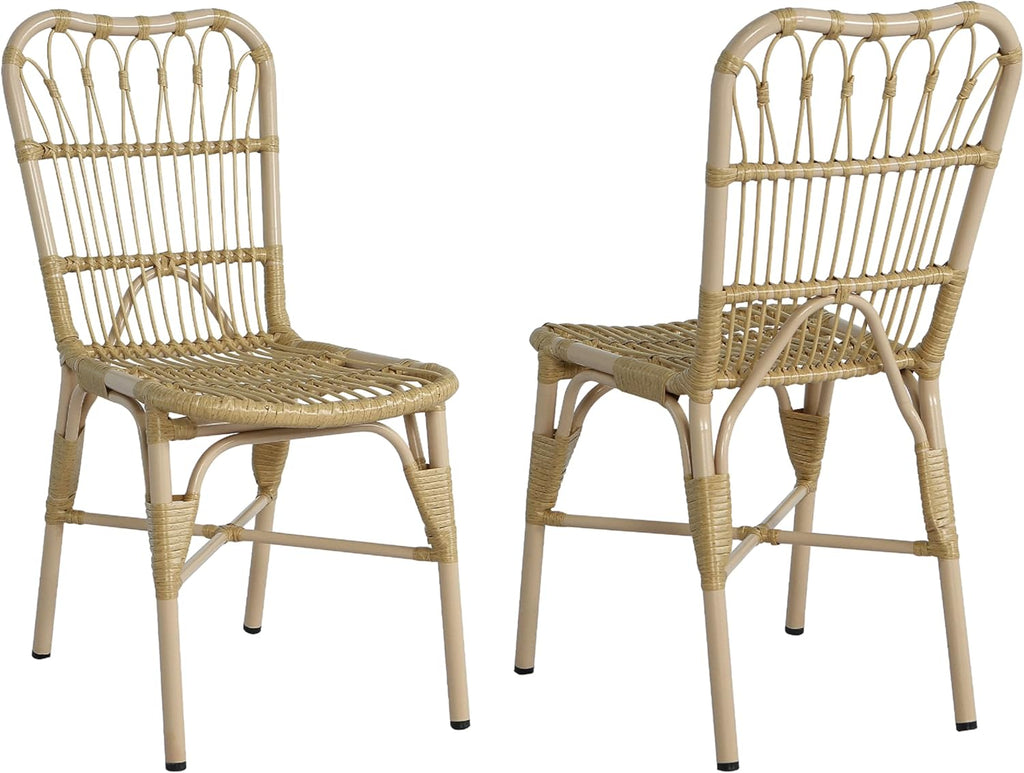 Set of 2 Rekker Patio PE Wicker Dining Chairs, Outdoor Woven Rattan Accent Chair with Iron Frame