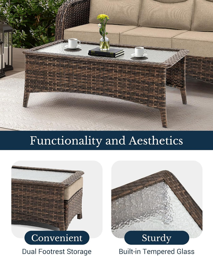 Luxury Outdoor Patio Furniture Set with 6-Inch Thick Cushions | High Back Wicker Swivel Rocker Chairs, 7 Pcs All