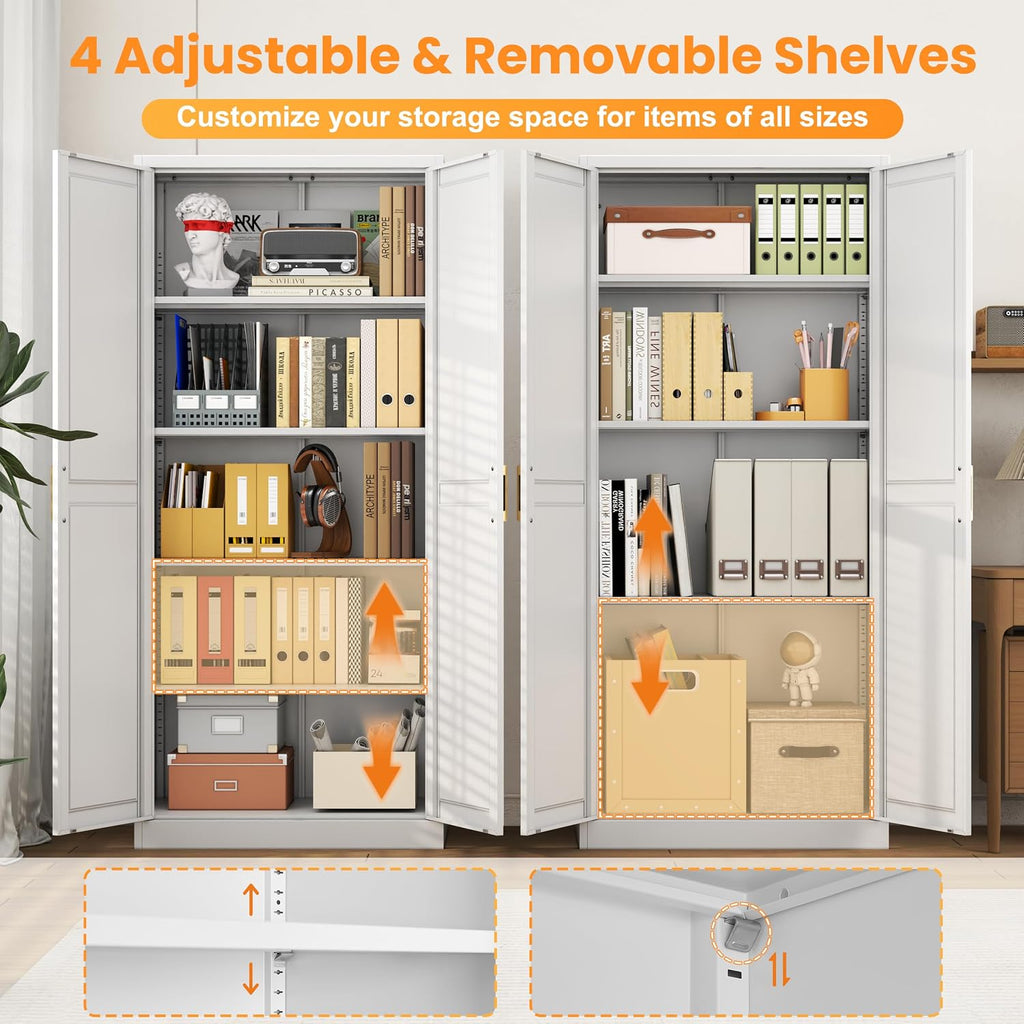 71" Metal Pantry Cabinet,Storage Cabinet with Doors and Shelves | Freestanding Cupboard, Gold Handles, Adjustable