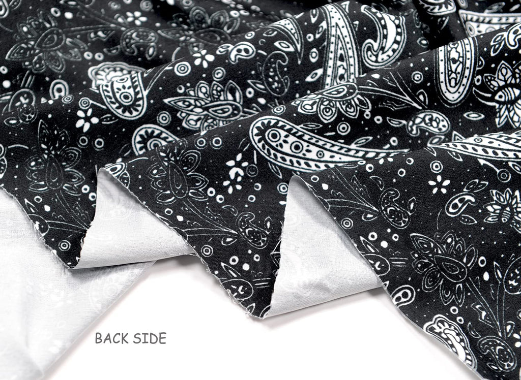 Pirnted Lightweight Polyester Blend Fabric Paisley Pattern for Sewing & Crafting By The Yard(Black Ground, 1yd)