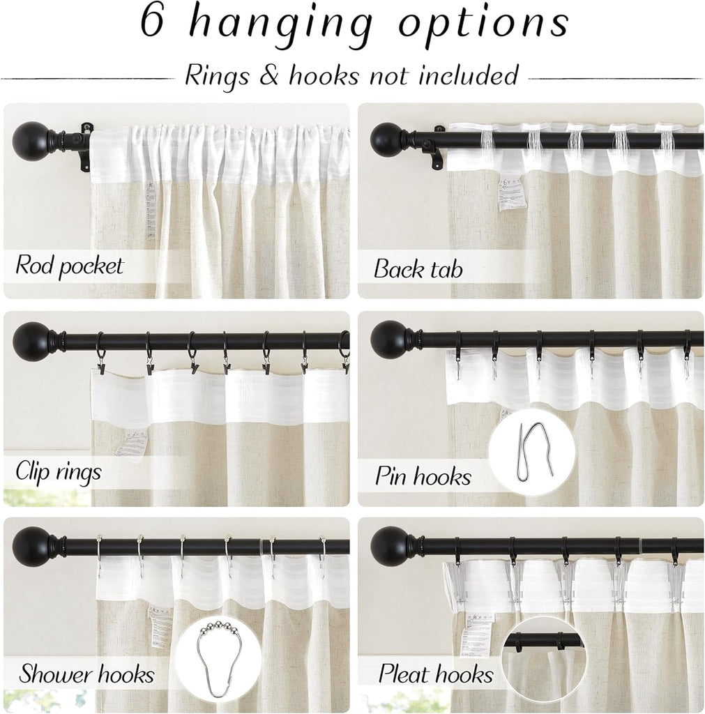 Natural Linen and polyester Curtains, Back Tab & Rod Pocket with Pleat Tab Privacy Added with Light