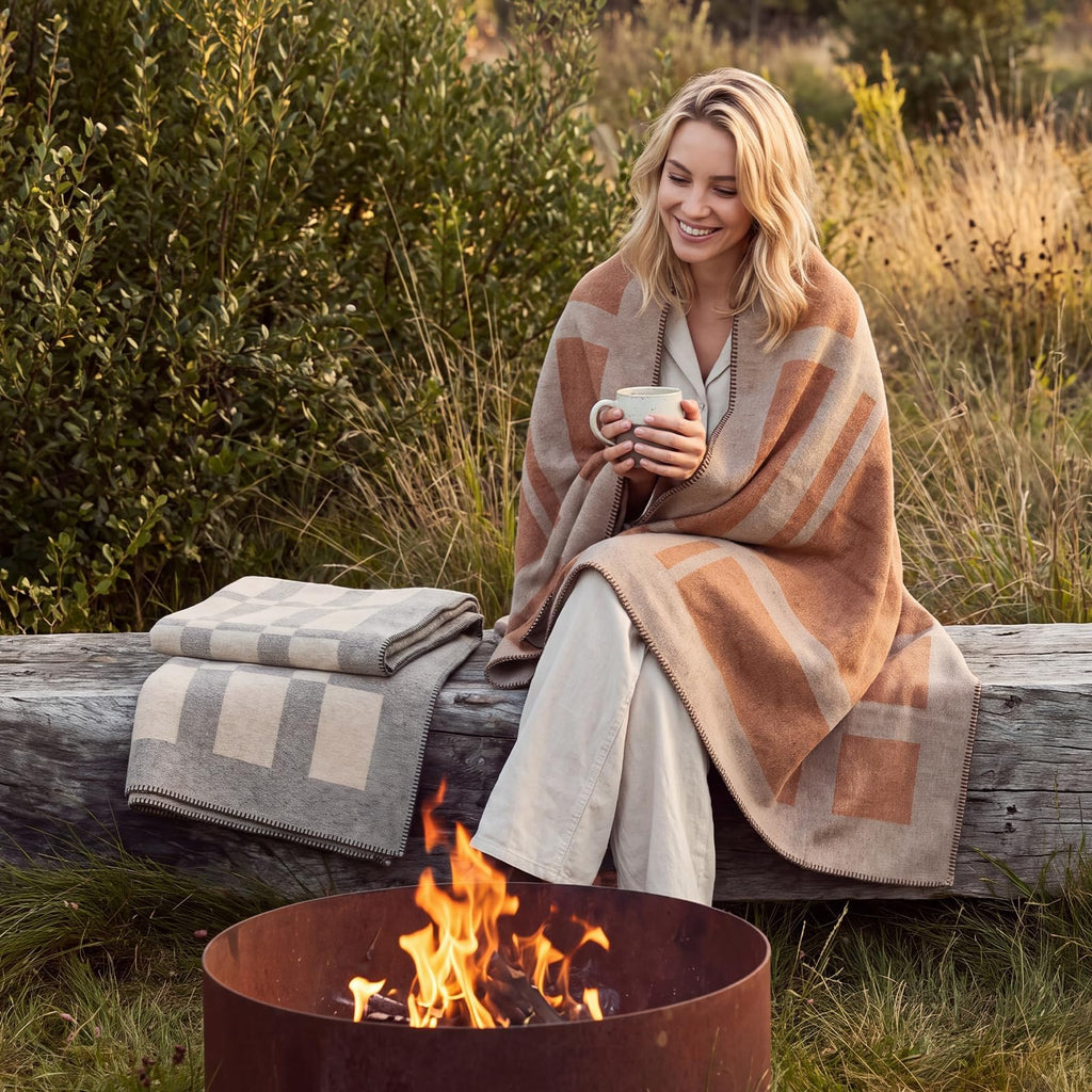 Faux Cashmere Throw Blanket, Burnt Orange, 50x70" Plaid Fall Throw