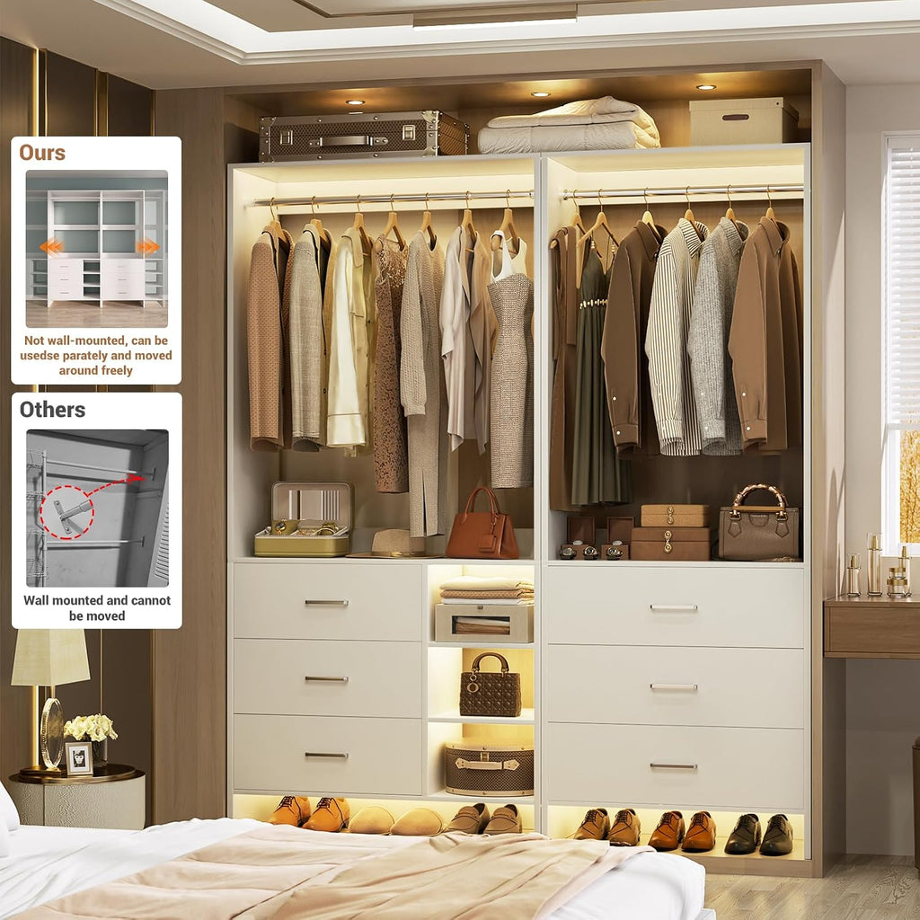 Closet System with 6 Drawers, 4.5ft Wood Closet Organizer System, Walk-in Closet or Small Closets Wardrobe, Clothes