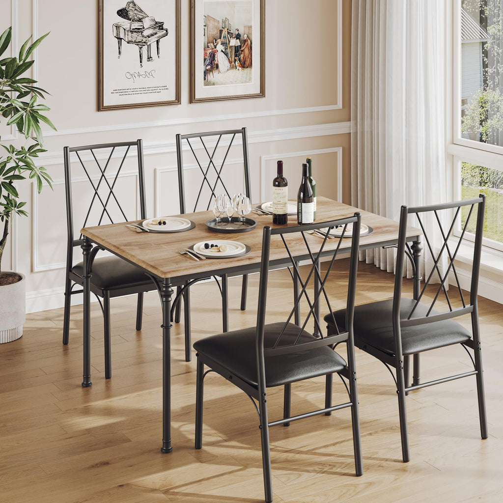 Dining Table Set for 4 Modern Dining Table and Chairs Set 4 Chairs for 4 with Bench Wood Kitchen Table Set, Dinette