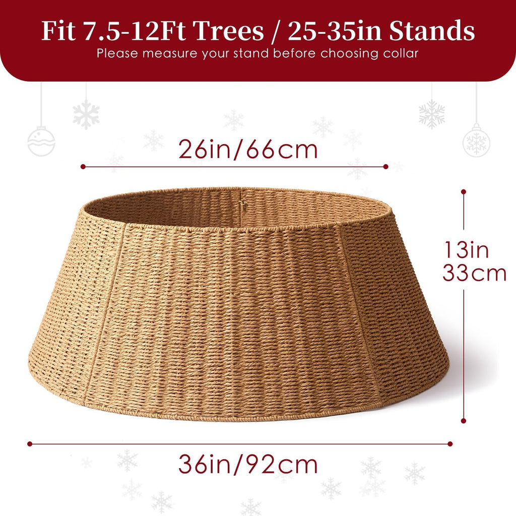36in Extra Large Christmas Tree Collar - Wicker Woven Tree Collars for Artificial Trees - Large Rattan Rustic