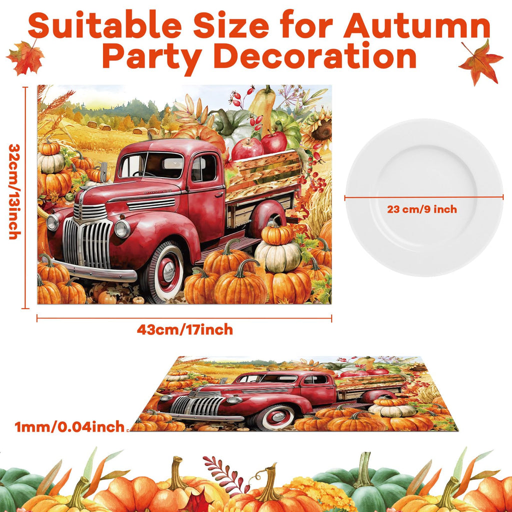 Fall Placemats Set of 6 Thanksgiving Pumpkin Plastic Table Mat 17×13×0.04in