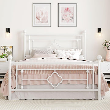 14 Inches Full Metal Platform Bed Frame/Vintage Iron-Art Headboard and Footboard/Mattress Foundation for Storage/No