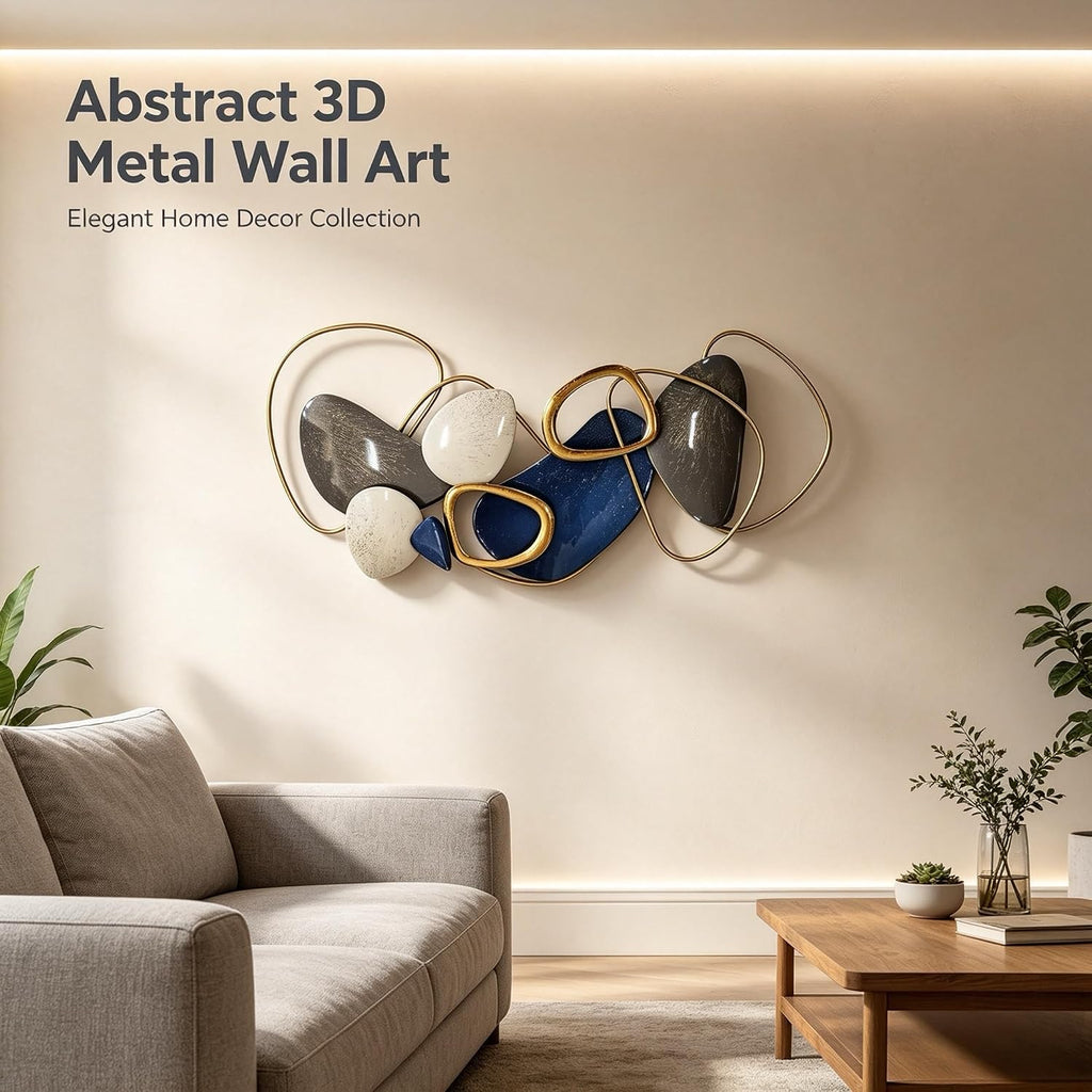 Large Metal Wall Art Decor, 3D Abstract Stone-inspired Handcrafted Modern Wall Sculptures, Entryway 41.4" x 19.7"