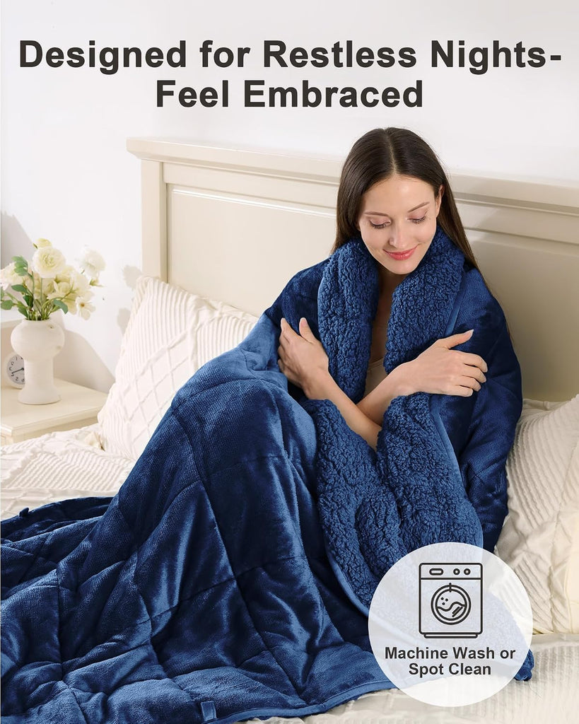 Minky Dot Weighted Blanket Queen Size 60"x80" 15lbs(Cream White) + Adult Weighted Blanket Queen Size 60"x80"