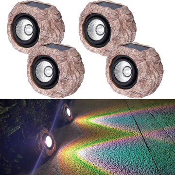 Solar Rock Lights Outdoor Waterproof, 4 Pack LED Colored Garden Rock Solar Light, Stone Statue Bright Solar Spot