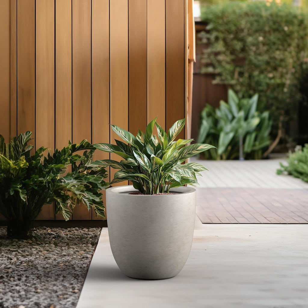 18 Inch Dia Round Concrete Planter, Indoor Outdoor Large Plant Pot with Drainage Hole and Rubber Plug Patio Garden