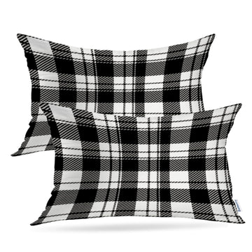 White Buffalo Black Throw Pillow Covers, Black and White Plaid Flannel Decorative Pillow Covers Digital Printing