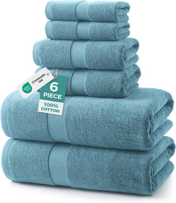Ultra Soft 6-Piece Towel Set, 100% Cotton | Lighter Weight, Quick Dry, Highly Absorbent, 2 Bath, 2 Hand, 2