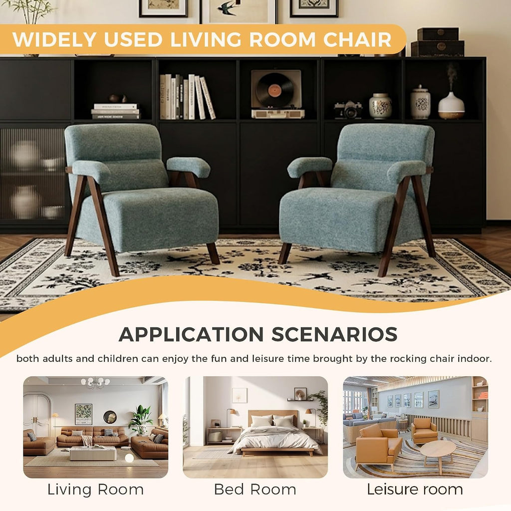 Mid Century Modern Accent Chair, Upholstered Comfy Armchair with Thick Cushion & Solid Wood Frame, Tufted Reading