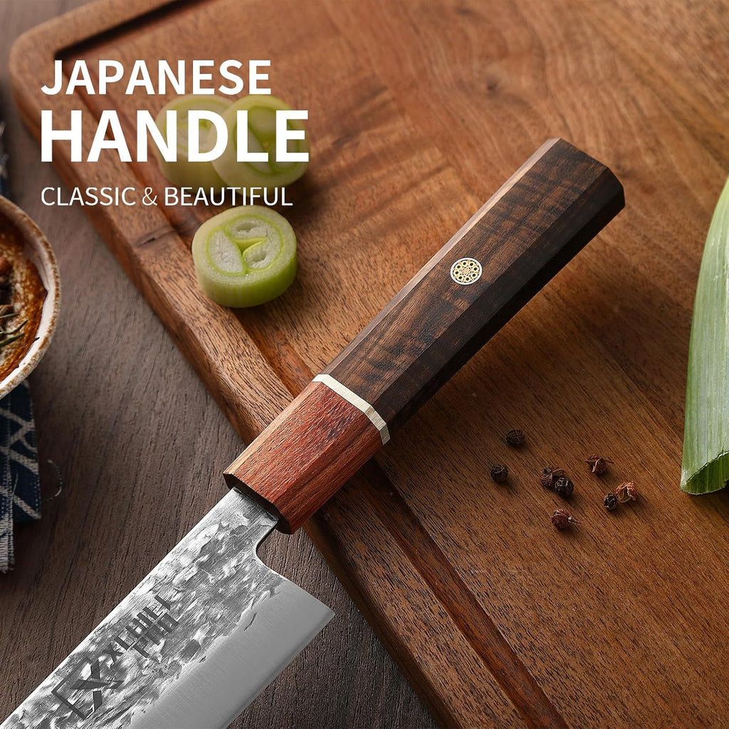 Japan Knife Set, High Carbon Steel Japan Nakiri Santoku Knife Set, Hand Forged Meat Cleaver Butcher Knife with