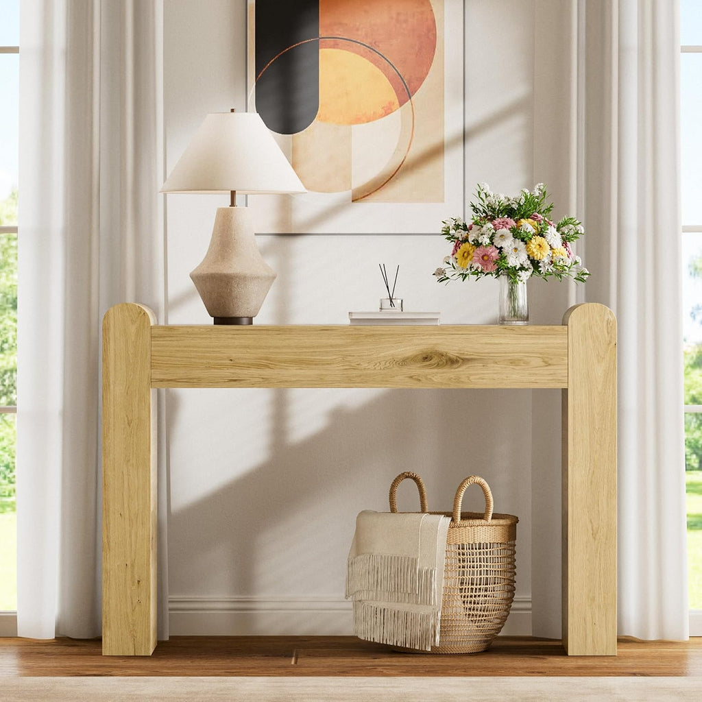 Arc Entryway Table, 47 Inch Curved Console Table | Rounded edges and fluted texture soften narrow spaces; 11.8"D