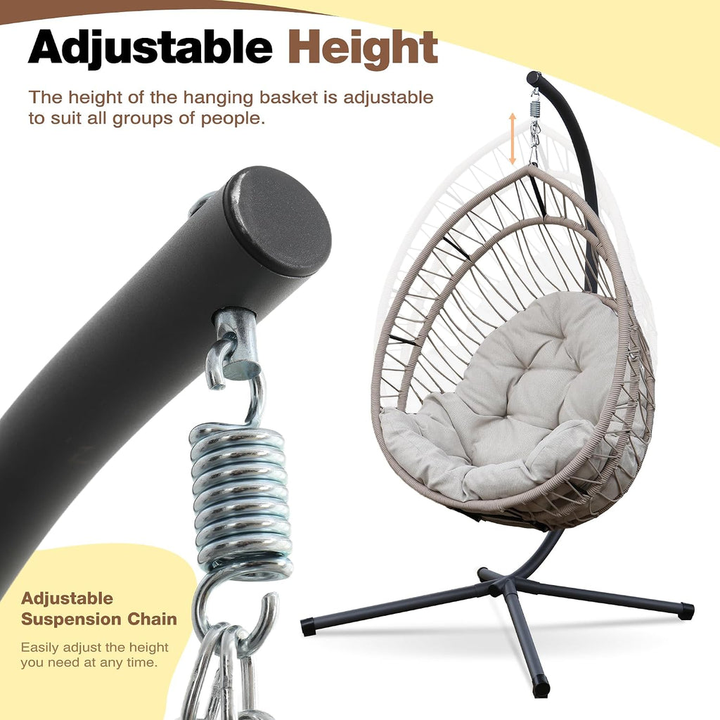 Hanging Egg Chair with Stand, Foldable Hammock Swing Chair Made by Durable All-Weather Core-Spun Polyester Rope with