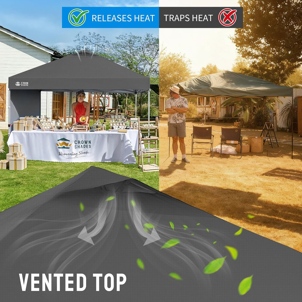 10x10 Pop Up Canopy with 1 Side Wall - Beach Tent with One Push Setup - Grid Grey