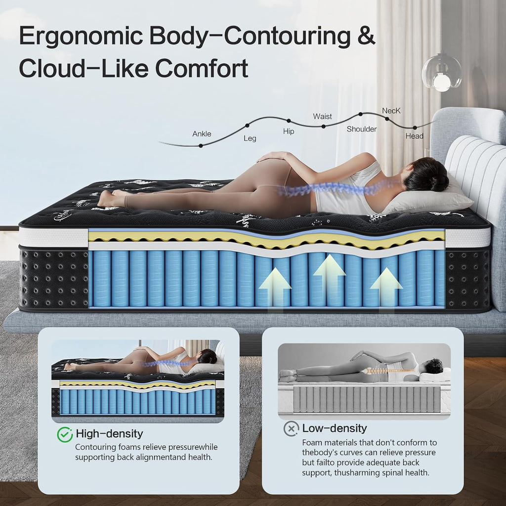Full Mattress, 12 Inch Full Mattress in a Box, with Pocket Springs & Cooling Memory Foam, Hybrid Firm Mattresses