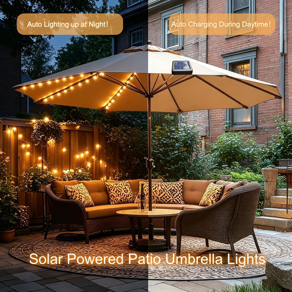 Patio Umbrella Lights Cordless 120 LED Table Umbrella Lights Solar Powered Waterproof Parasol String Lights for 7-11