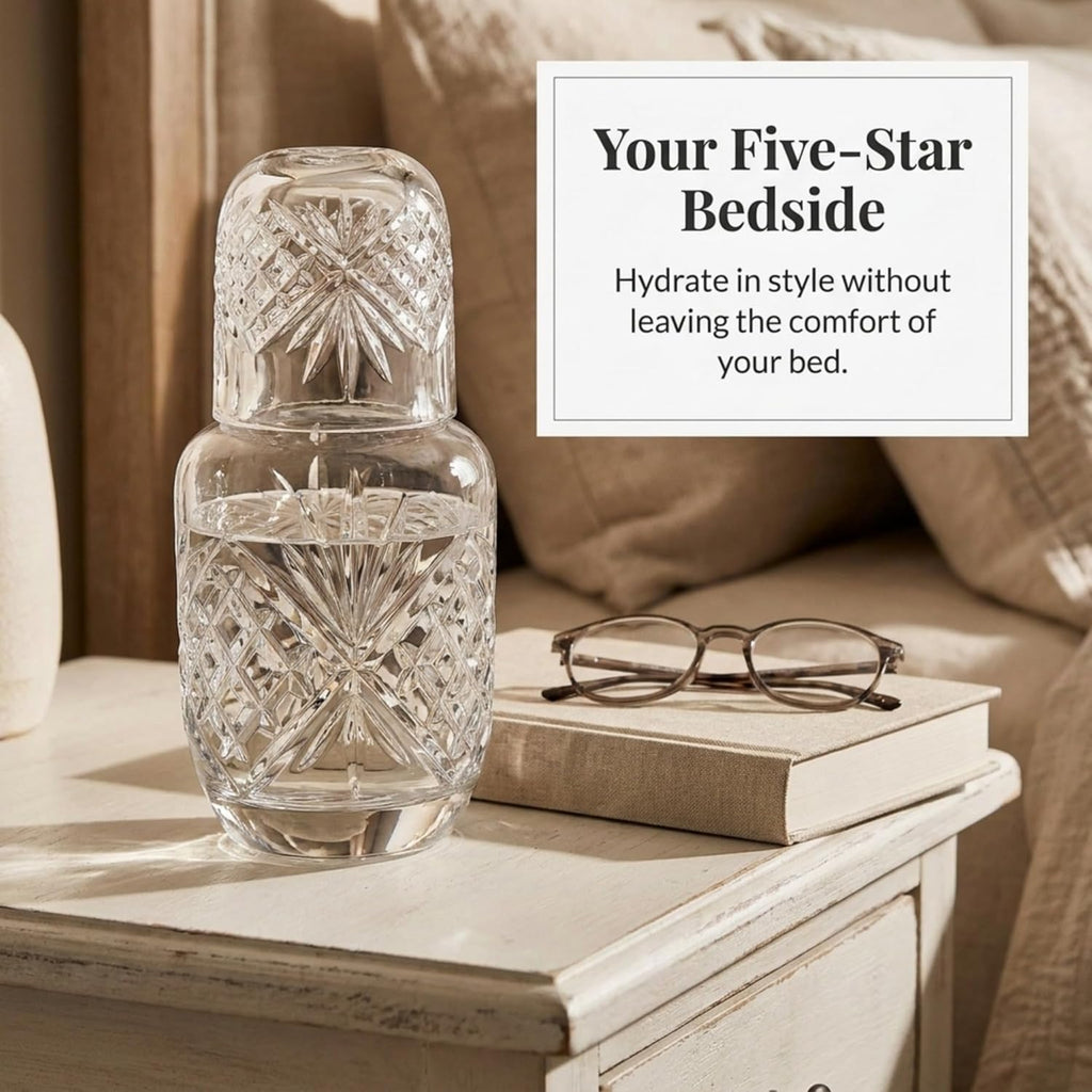 Bedside Night Carafe - Cup and Bottle to Keep Next To Your Bed for a Handy Midnight Drink, 16oz