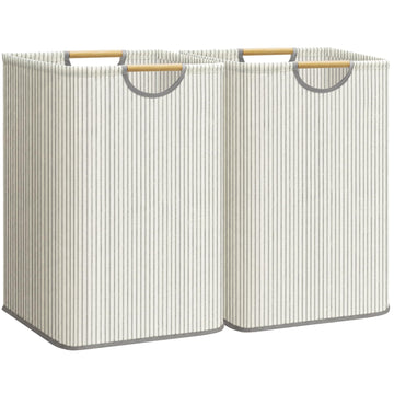 2-Pack Collapsible Laundry Hamper with Bamboo Handle, Stripe