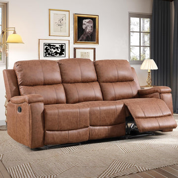 Faux Leather Manual Reclining Sofa,3 Seat Recliner Couch Sofa with Overstuffed Arms and Back,Manual Recliner
