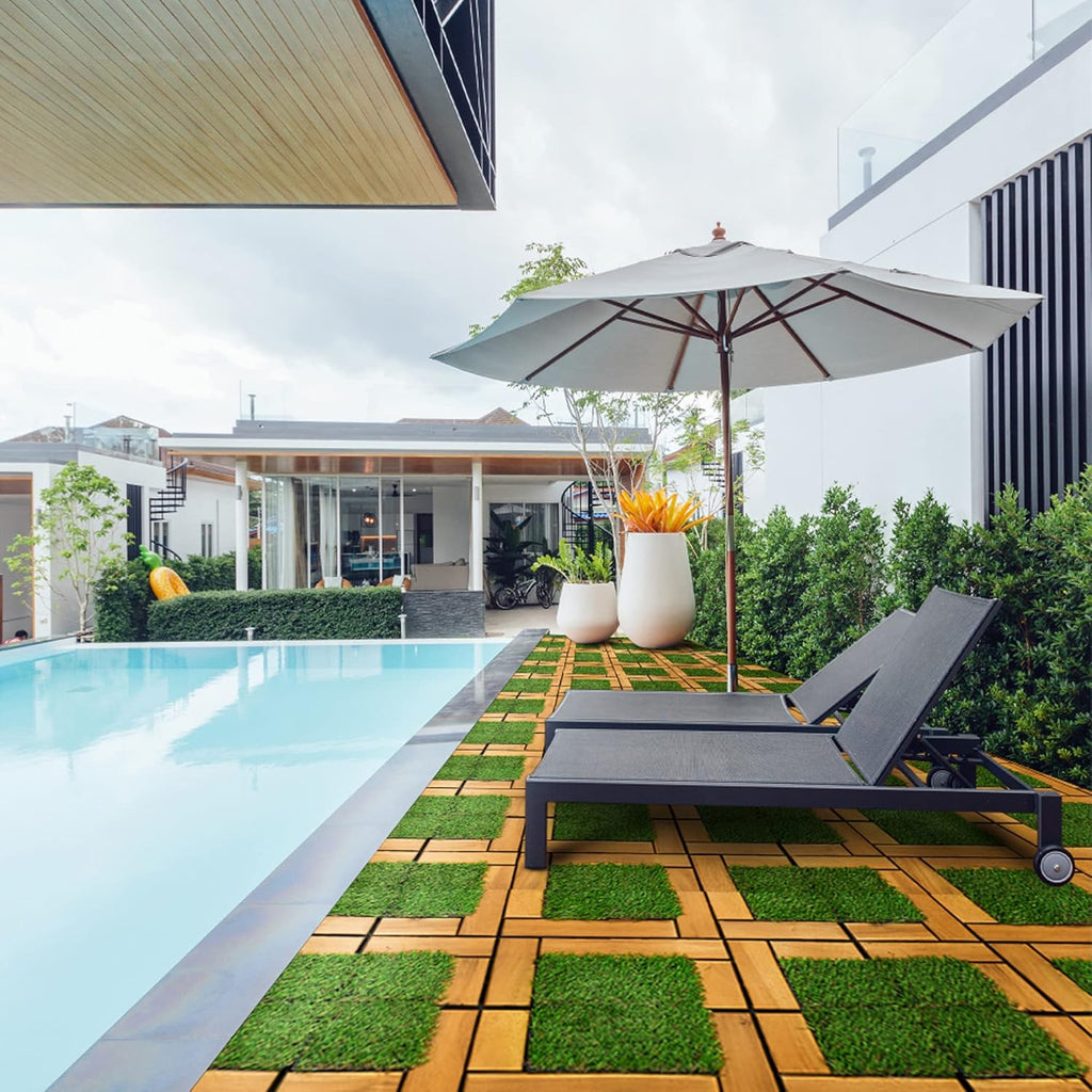 12''x12''0.94" Artificial Grass with Acacia Wood Deck Tiles Home Decor Patio Decor Kitchen Tile - Outdoor Fake Grass