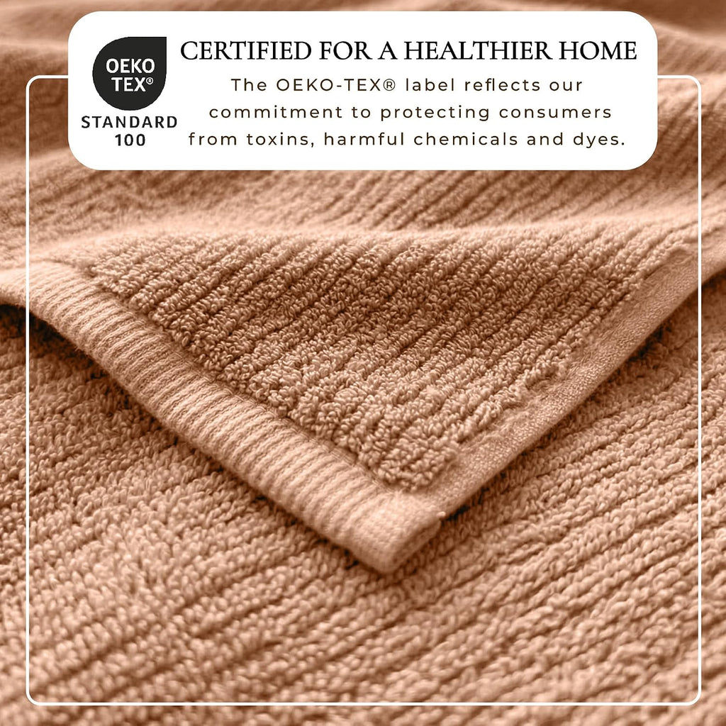 Turkish Cotton 6 Piece Towel Set - Absorbent, Quick-Drying, Ribbed Bath Towels - Zero-Twist Fibers (Adobe)
