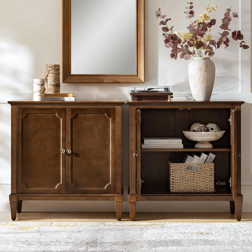 Accent Storage Cabinet with Adjustable Shelf, 2-Doors Transitional Sideboard Buffet with Solid Wood Legs & Vintage