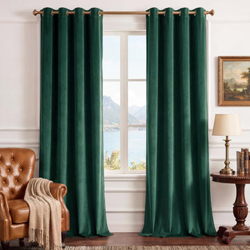 Emerald Green Grommet Velvet Blackout Curtains, W52xL96, 2 Panels