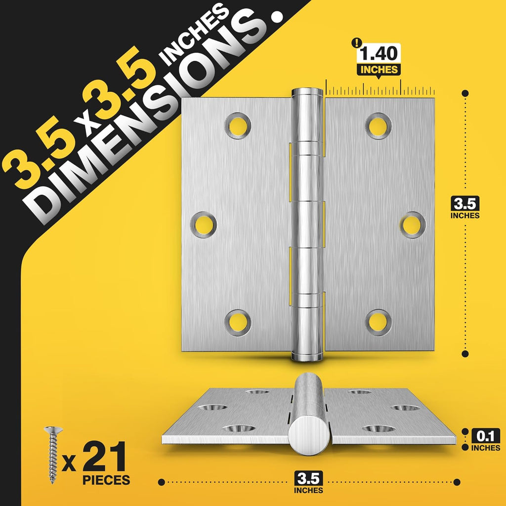 Ball Bearing Door Hinges, 3.5 x 3.5 Inches Door Hinges, Square Corner Heavy Duty Hinges, Stainless Steel Hinges