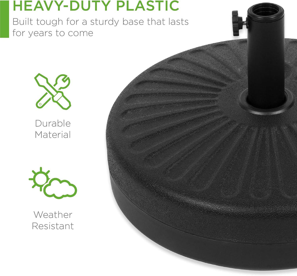 Fillable Umbrella Base Stand Round Sunburst Plastic Patio Umbrella Base Stand, Pole Holder w/ 55lbs Weight Capacity