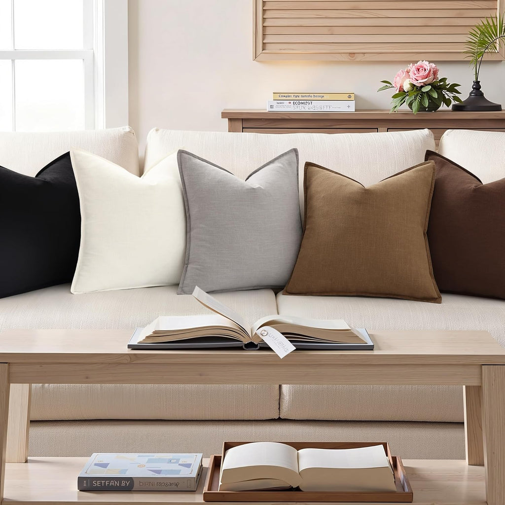 Summer Decorative Linen Throw Pillow Covers 18x18 Inch Set of 2 Light Grey Pillow Covers with Flange Edges Soft