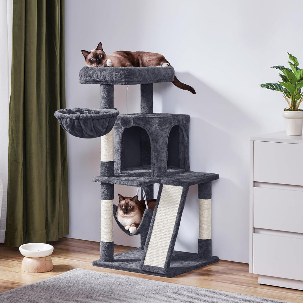 Cat Tree Tower, 40-Inch Condo with Hammock, Oversized Soft Platform, Scratching Board, Basket