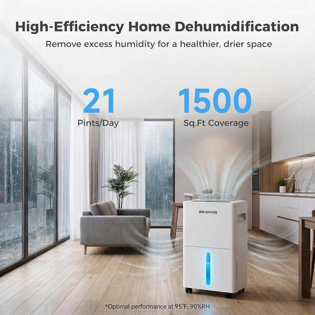 1500 Sq.Ft Dehumidifiers for Home, 21 Pints Dehumidifier for Basement, Bathroom, Bedroom, Large Room, 3 Modes