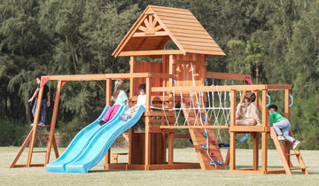 Playground Wooden Swing Sets with Monkey Bar, Outdoor Playhouse