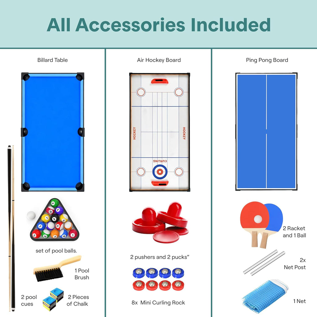 4 in 1 Multi Game Table, 4'x2' Folding Portable Sports Arcade Games with Accessories, Ping Pong, Air Hockey, Pool