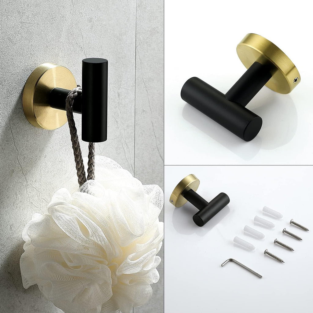 4 Piece Stainless Steel Matte Black and Brushed Gold Bathroom Hardware Set Include Hand Towel Ring Holder, Toilet