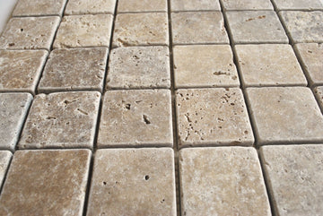 2x2 Walnut Tumbled Aged Travertine Mosaic Tile for Wall and Floor