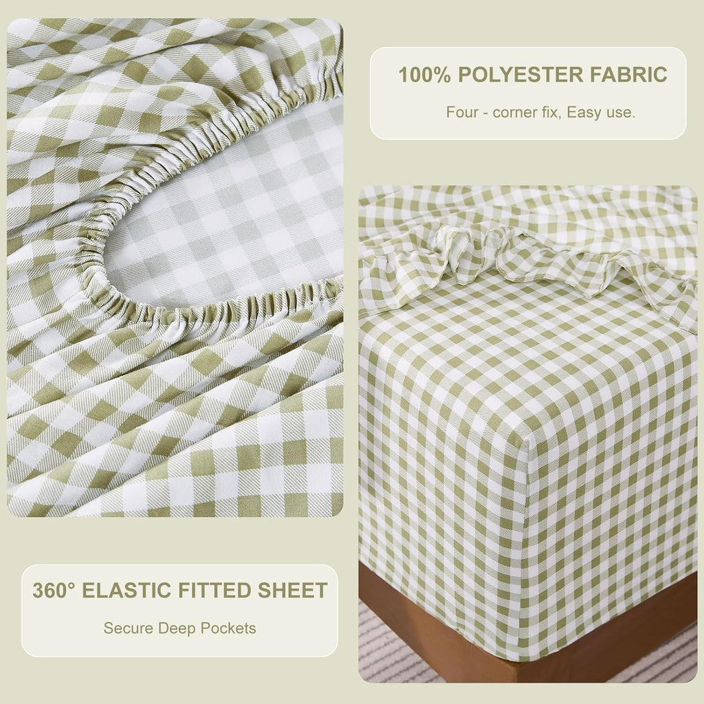 Gingham Queen Sheet Set, Lightweight Super Soft Brushed Microfiber Plaid Bed Sheets with 16" Deep Pocket, 4 Piece