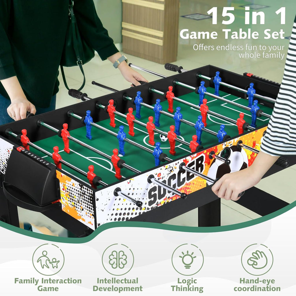 15-in-1 Multi Game Table, 48" Combo Game Table for Kids, Adults, Combination Game Table Set for Home, Game Room